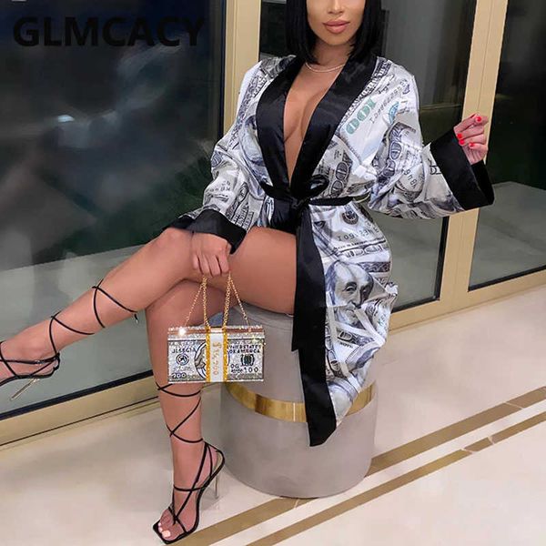 

women open stitch belted lounge dress usd printed loungewear robes 210702, Black;gray