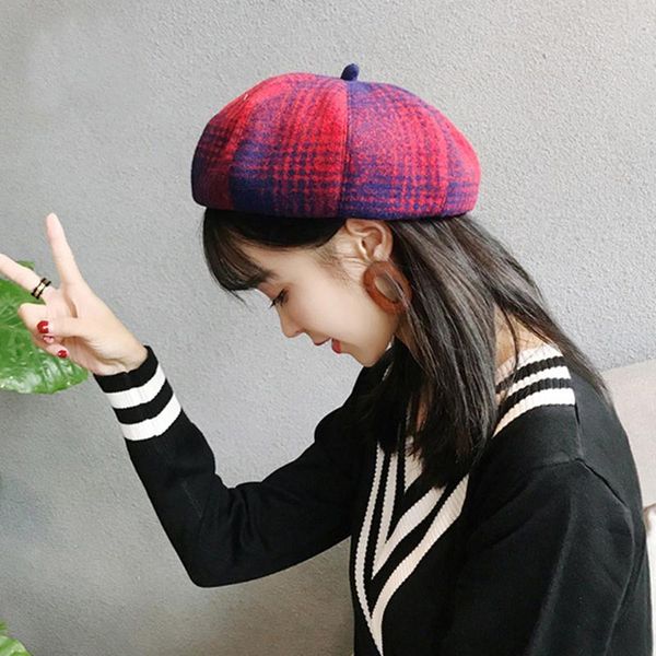 

outdoor hats woman man golf caps ladies plaid beret sports cap classic retro sboy pumpkin hat sale, Black;white