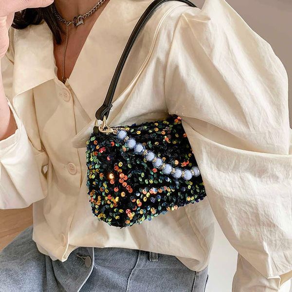 

shoulder bags pearl sequins mini crossbody underarm bag for women 2021 summer trendy female chain handbags and purses