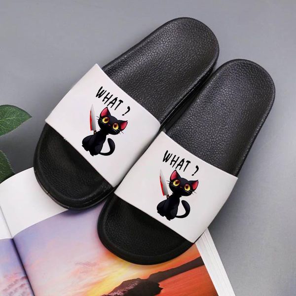 

slippers black cat women shoes indoor bathroom anti-slip floor slides casual print customizable women's sandals
