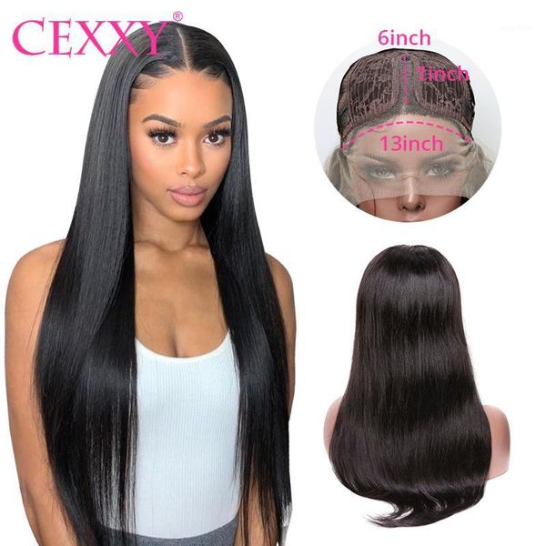 

cexxy 6 inches t part straight lace frontal human hair wigs for black women brazilian remy pre plucked with baby hair1, Black;brown