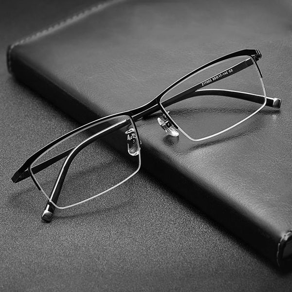 

fashion sunglasses frames eleccion titanium alloy man's optical glasses frame ultralight business square half rim myopia eyeglass for m, Black