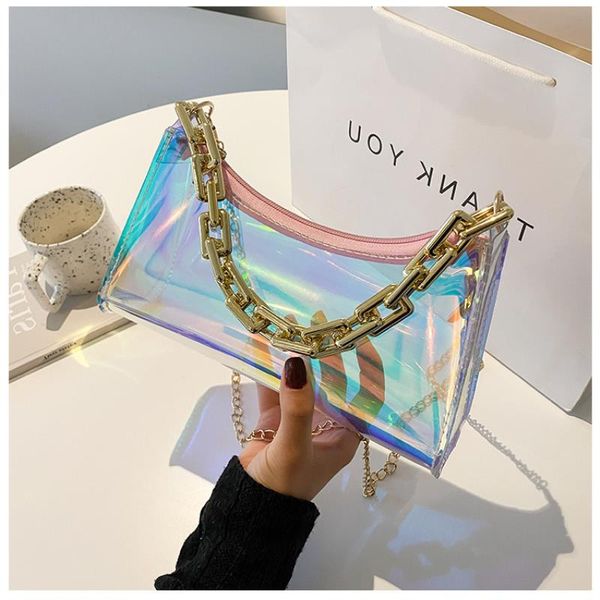 

new small color foreign trade transparent diagonal bag dazzling laser chain pvc style single women's shoulder jelly fgcke