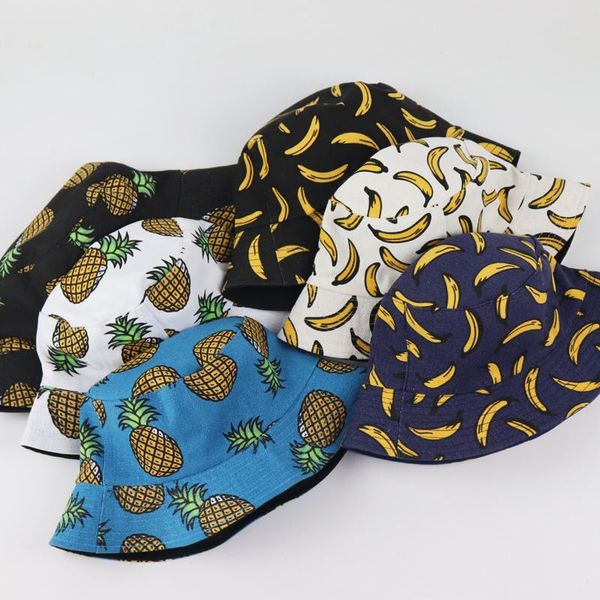 

cloches pineapple banana print bob hat panama bucket men women summer cap hip hop gorros fishing fisherman bky101, Blue;gray