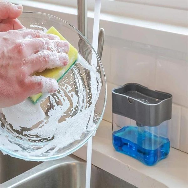 

cleaning cloths 2-in-1sponge rack soap dispenser and sponge caddy 13 ounces container drainboard holder