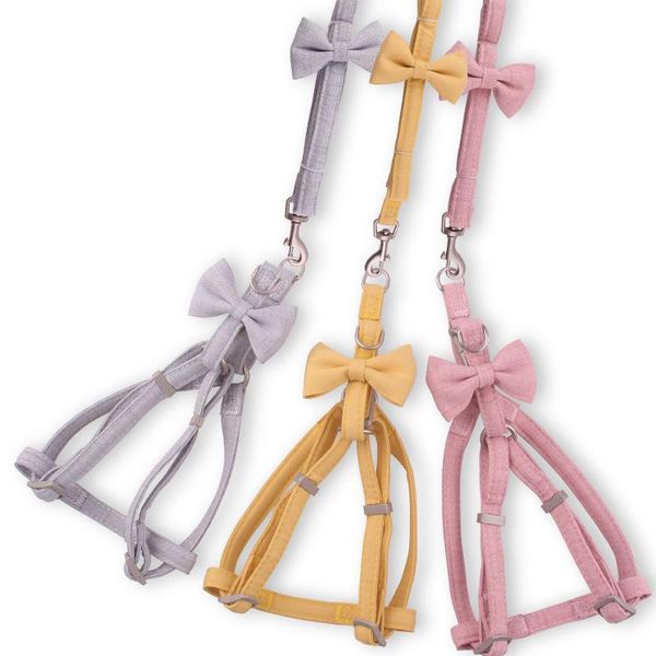 

dog harness leash collar set adjustable soft cute bow nylon for small medium pet outdoor walking collars & leashes