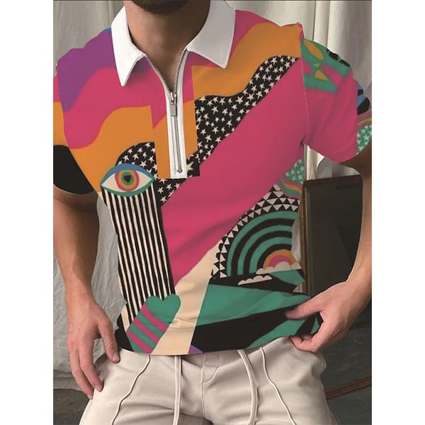 

small floral pattern men's zipper polo shirt, comfortable, breathable, fashionable and cool, daily business trip, work party, White;black