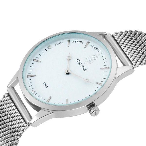 

wristwatches fashion luxury kinghoon brand watches men quartz watch stainless steel mesh strap ultra thin dial clock relogio masculin, Slivery;brown