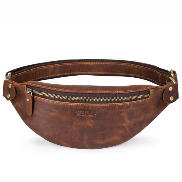 

retro cowhide men's waist bag genuine leather men's fashion casual bag 210708