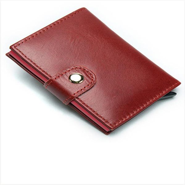 

card holders yambuto aluminum alloy holder rfid anti-theft brush business box genuine leather package fit for 9 cards, Brown;gray
