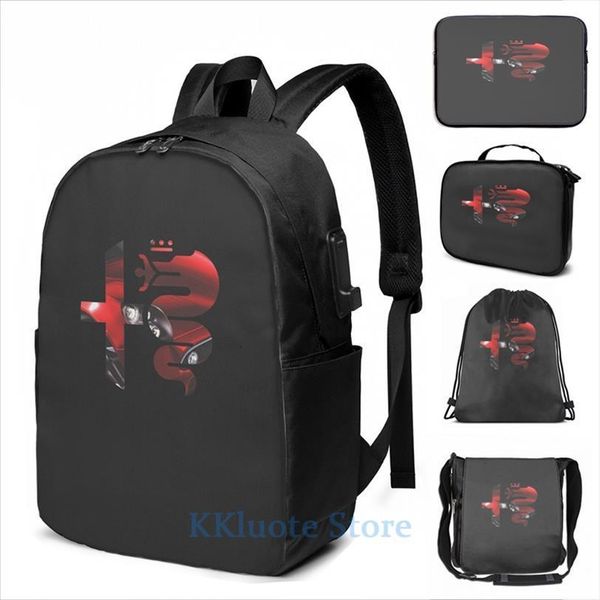 

funny graphic print car alfa romeo usb charge backpack men school bags women bag travel laptop