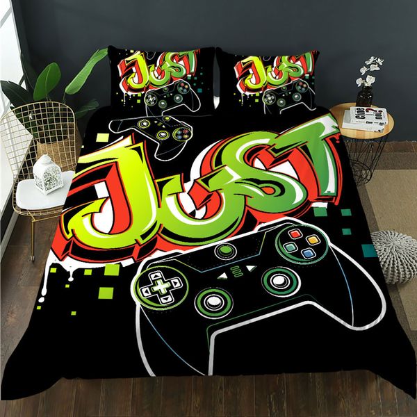 

3d design spring cool game console handle bedroom bedding textile super dense plus soft boys multi size duvet suit with quilt cover and pill