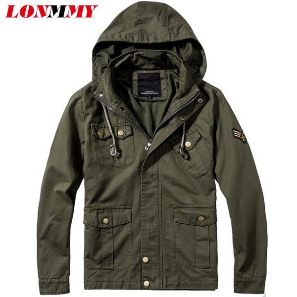 

men's jackets lonmmy 6xl windbreaker hoodies mens coat cotton outerwear coats bomber hooded casual military spring autumn, Black;brown