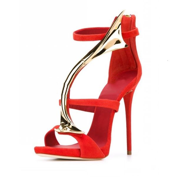 

slippers woman snake design sandals metallic gold high heel red black suede open toe cut-out gladiator dress shoes 8cn7