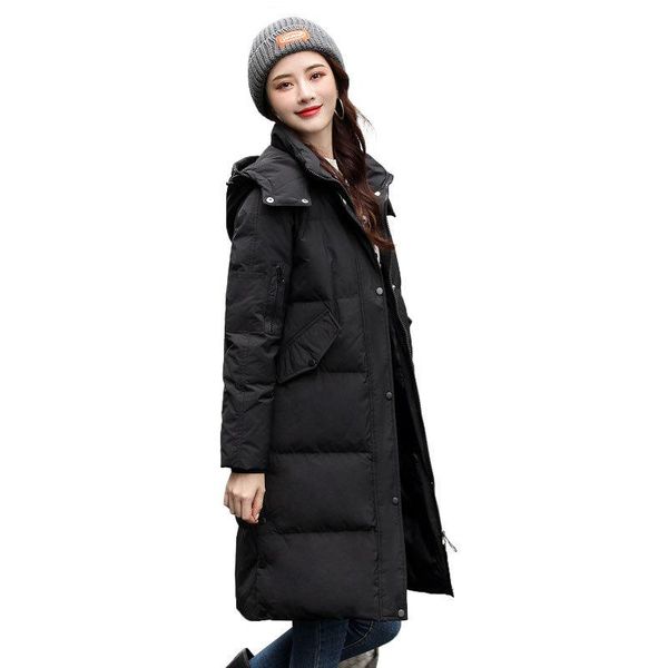 

women's down & parkas x-long women winter cotton padded jacket hooded warm thicken ladies long coat for female outwear, Black