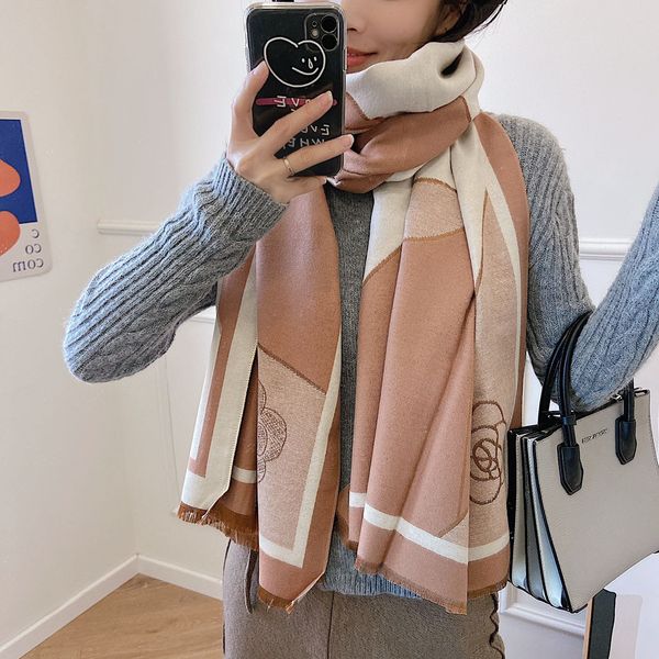 

camellia print winter scarf - fashionable & warm lady shawl for women - 180 x 70cm blanket towel, Blue;gray