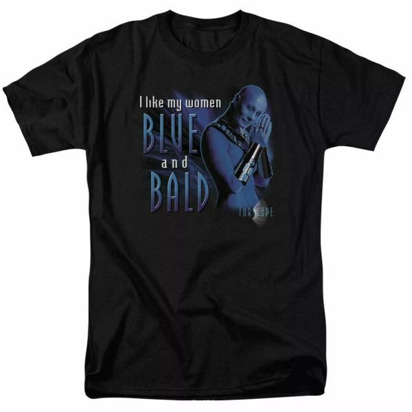 

farscape blue and bald t shirt licensed sci-fi alien tv show classic tee black, White;black