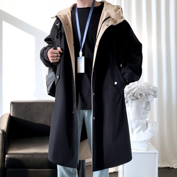 

women's trench coats clothes 2021 winter autumn and men's medium long solid color two fashionable windbreaker large loose, Tan;black
