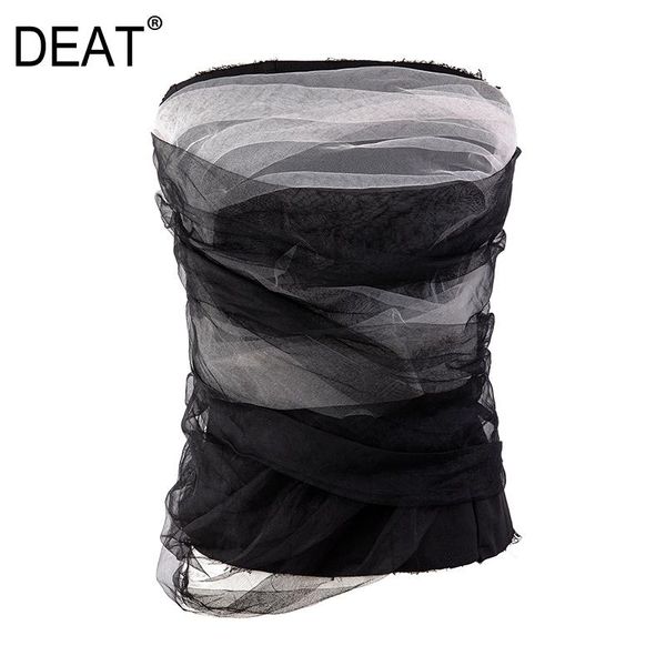 

women's t-shirt [deat] women black asymmetrical chiffon gauze slash neck sleeveless slim fit fashion tide summer 2021 7e7789, White