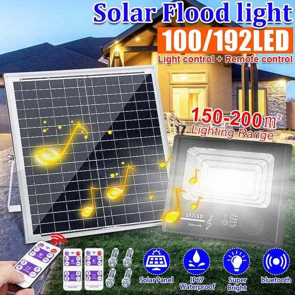 

solar lamps 200w bluetooth music light with remote control waterproof garden street landscape panel spotlight wall flood lamp