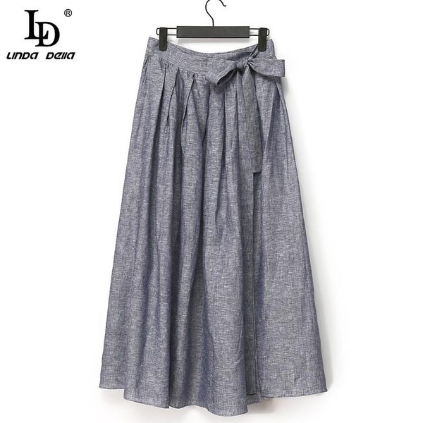 

skirts ld linda della 2021 fashion designer summer linen skirt women high waist belt gray midi party, Black