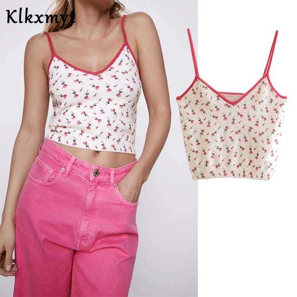 

klkxmyt za women sweet fashion jacquard cropped knitted tank vintage backless thin straps female camis chic 210527, White