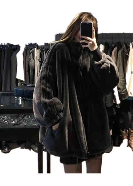 

women's fur & faux clothing hoodies net red fried street plush coat kjxx, Black