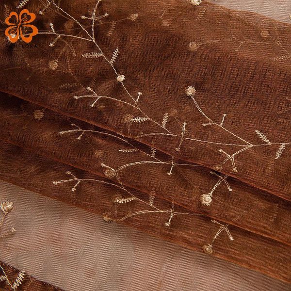 

embroidered window tulle curtains for living room golden leaves sheer curtain kids bedroom transparent yarn voile organza panel & drapes