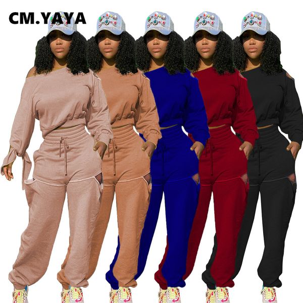 

autumn womens set cut out tie knot sleeve sweatshirt pants suit active wear trasuit two piece set fitness outfitby air, White