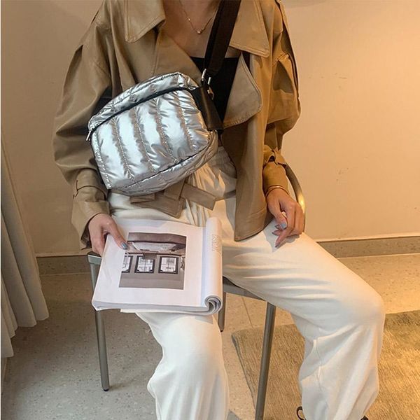 

evening bags designer handbag luxury space cotton shoulder for women 2021 winter crossbody down bag wide strap messenger pack