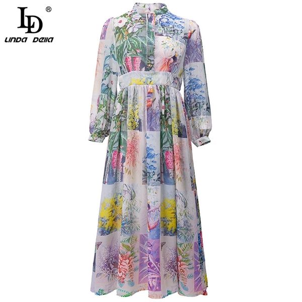

fashion designer summer holiday dress women lantern sleeve high waist multicolor floral print vintage long 210522, Black;gray