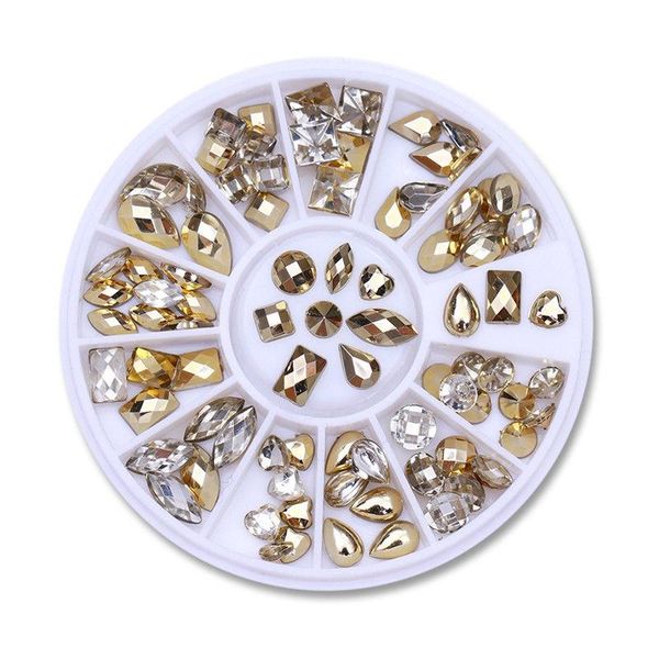 

nail art decorations 12 grid mixed crystal rhinestone diamond gem acrylic flat back shiny 3d nails accessories, Silver;gold