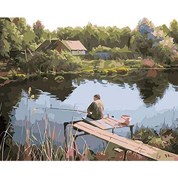

paintings rural river fishing scenery diy digital painting by numbers modern wall art canvas unique gift home decor 40x50cm