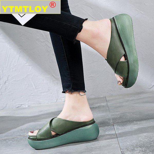 

fashion women sandals summer platform shoes woman fish mouth type peep toe leather beach flat casual mujer gladiator, Black