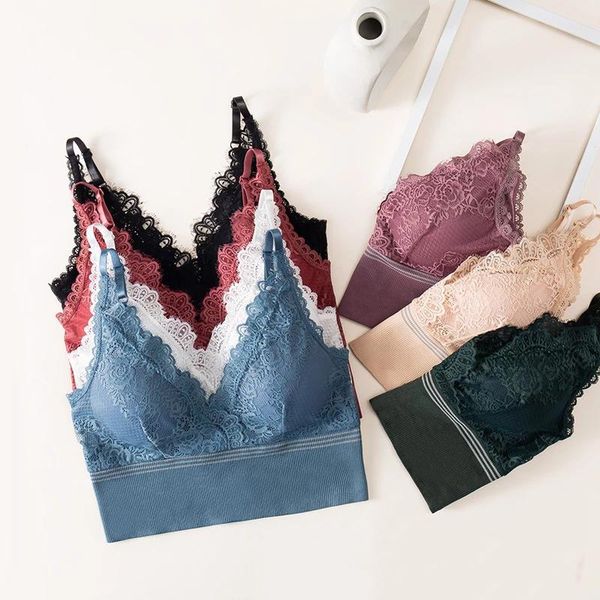 

bustiers & corsets chrleisure wireless women's tube lace push up female bra v-neck sports underwear women 2021, Black;white