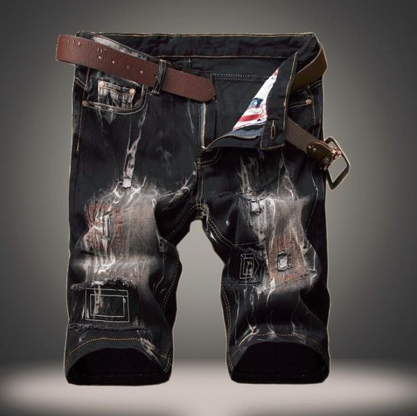 

men's shorts fashion mens ripped short jeans brand clothing bermuda summer 100% cotton breathable denim male size 28-38, White;black