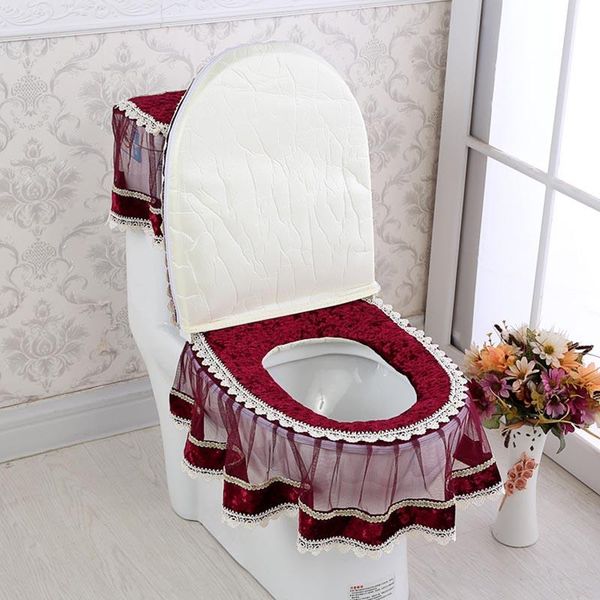 

3pcs set toilet seat cover lace u-shaped overcoat durable wc decoration dustproof mats k9store covers