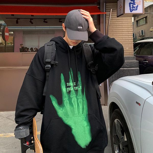 

men's hoodies & sweatshirts 2021 autumn hooded sweater personality ghost claw print tide jacket plus size top, Black