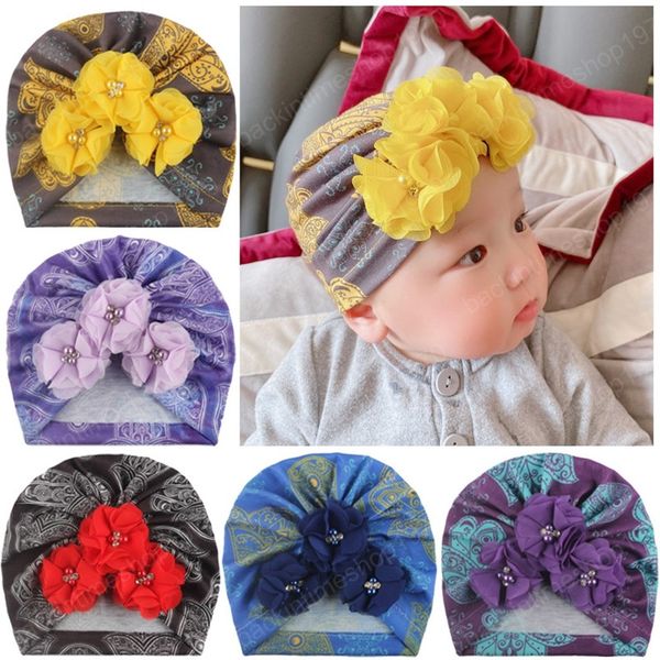 

17*18 cm vintage print baby turban hat fashion handmade flowers newborn caps infant headwear hair accessories birthday gifts, Yellow