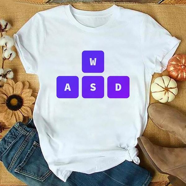 

kawaii keyboard cartoon graphics printed womens t shirts o neck short sleeve female tees harajuku ladies mujer, White