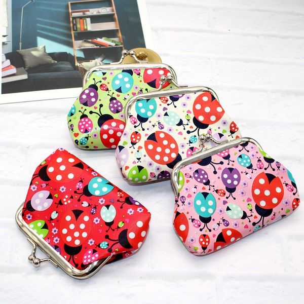 

new seven star ladybug kids coin purse cartoon cute pu mini student gifts wholesale children purse wallet holder, Red;black