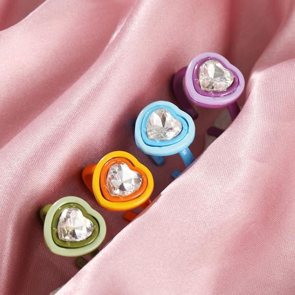 

cluster rings if me ins aesthetic colorful 3 layers love heart crystal metal for women girls trendy party jewelry female accessory, Golden;silver