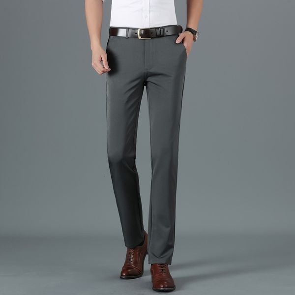 

men's elastic casual pants spring and autumn fashion business young straight long mid waist slim thin, Black
