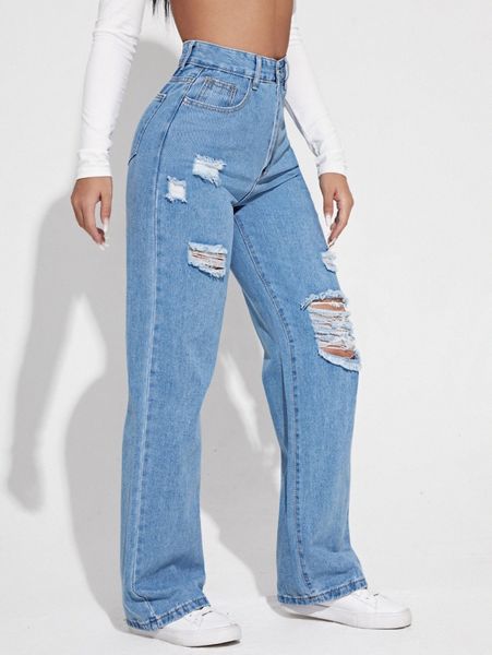 

high waist ripped jeans z4ym#, Blue