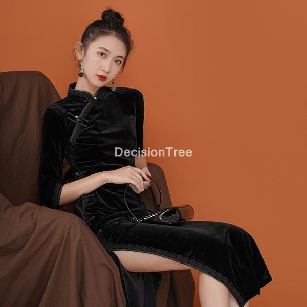 

women's chiffon mesh cheongsam dress traditional chinese vintage qipao vestido elegant party ethnic clothing, Red