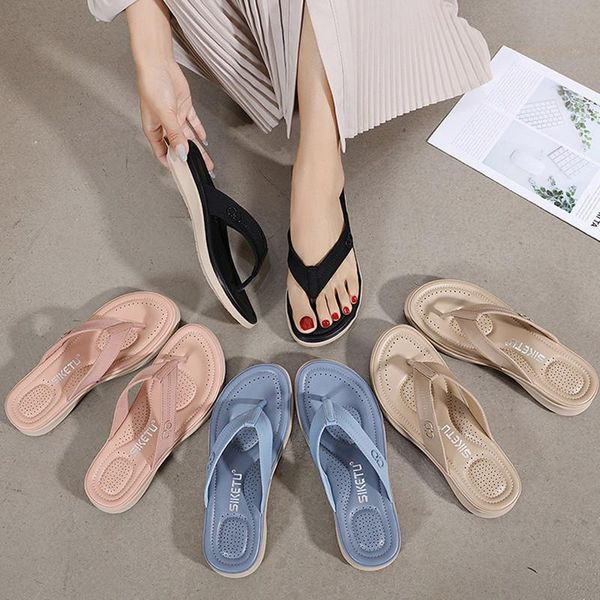 

women shoes casual sandals female breathable soft soled slippers outdoor flip-flops beach seaside open-toed flats, Black