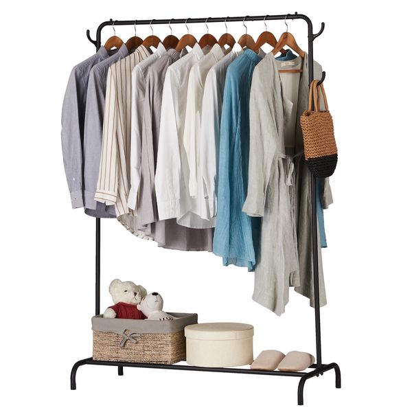 

black clothing garment rack heavy duty commercial grade clothes stand with rod hook and lower storage shelf