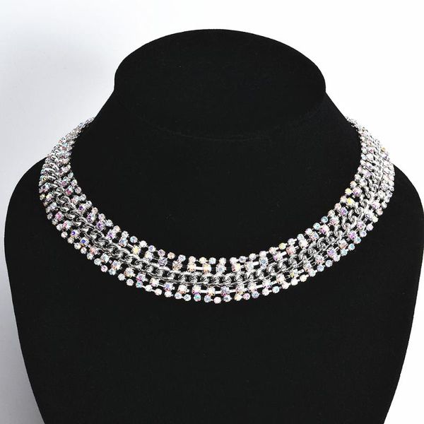 

chokers women silver plated chain with sparkling diamond encrusted chunky necklace ladies luxury jewelry accessories wholesale party, Golden;silver