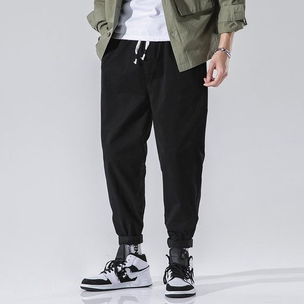 

trend style men casual pants men's fashion simple ankle-length solid color wild harem male, Black