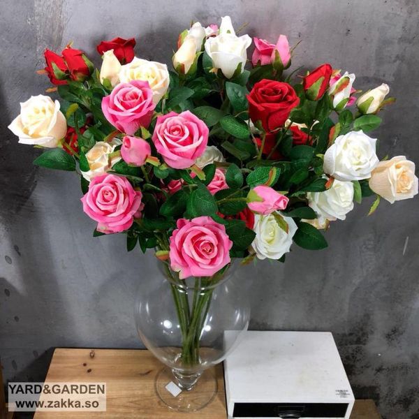 

decorative flowers & wreaths artificial rose flower red silk roses with stem bouquet wedding party home decor